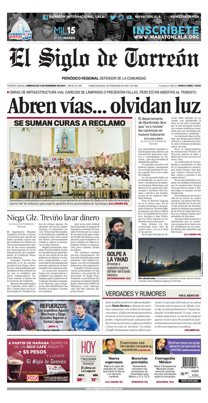 Edición impresa de El Siglo de Torreón, martes 16 de abril de 2024