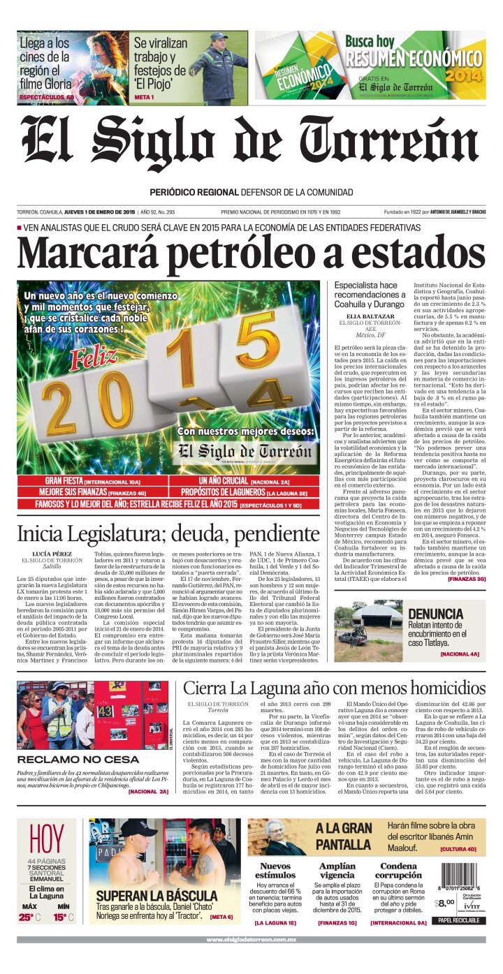 Edición impresa de El Siglo de Torreón, jueves  9 de mayo de 2024