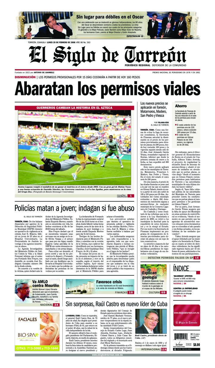 Edición impresa de El Siglo de Torreón, miércoles  8 de mayo de 2024