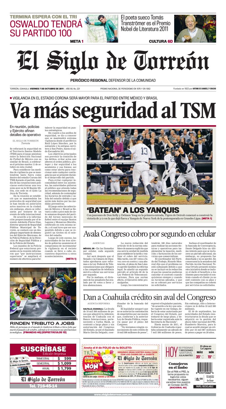 Edición impresa de El Siglo de Torreón, jueves 25 de abril de 2024
