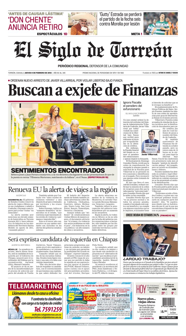Edición impresa de El Siglo de Torreón, viernes 26 de abril de 2024