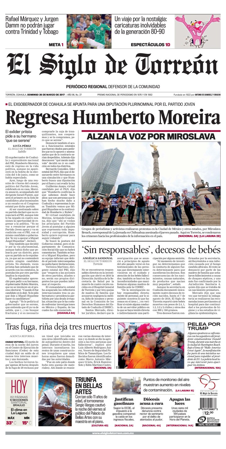 Edición impresa de El Siglo de Torreón, viernes 29 de marzo de 2024