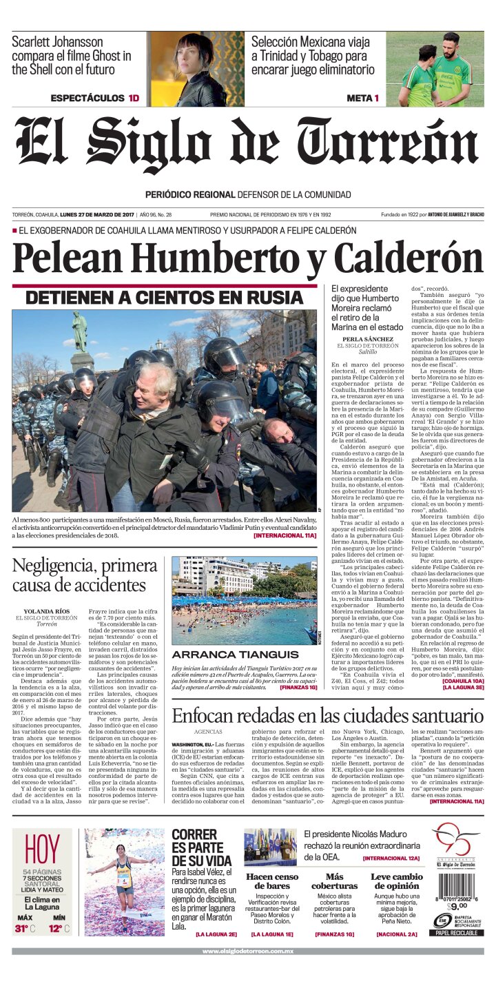 Edición impresa de El Siglo de Torreón, viernes 29 de marzo de 2024