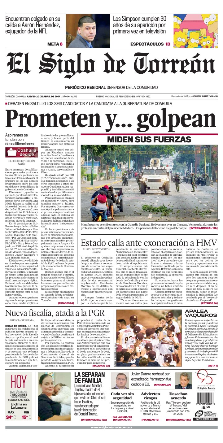Edición impresa de El Siglo de Torreón, viernes 19 de abril de 2024