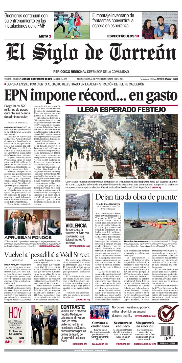 Edición impresa de El Siglo de Torreón, jueves 25 de abril de 2024
