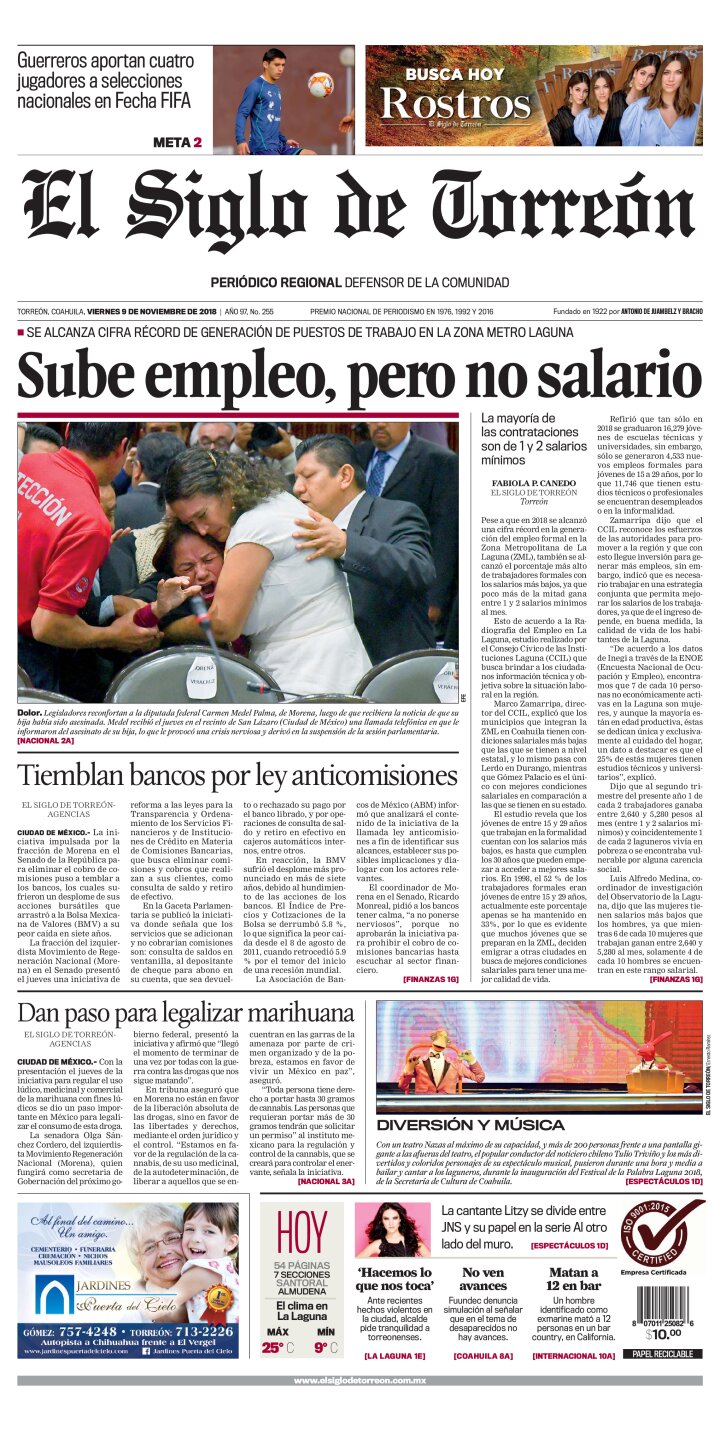 Edición impresa de El Siglo de Torreón, viernes 10 de mayo de 2024