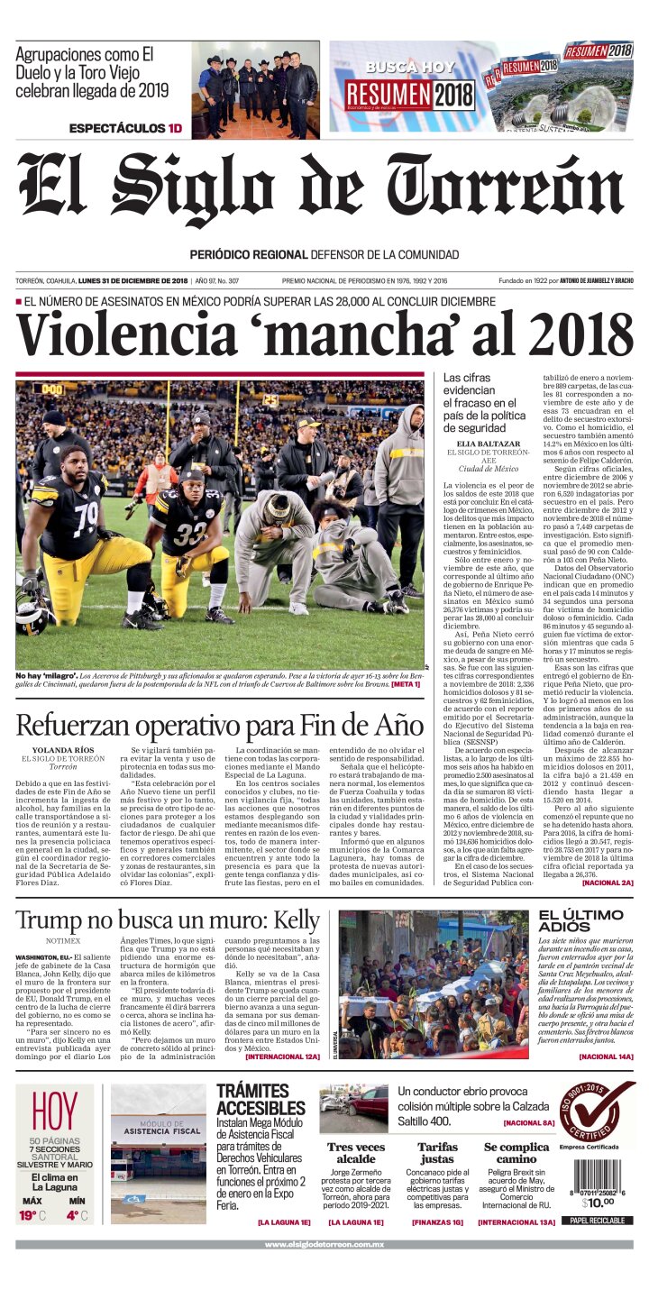 Edición impresa de El Siglo de Torreón, domingo 22 de mayo de 2022
