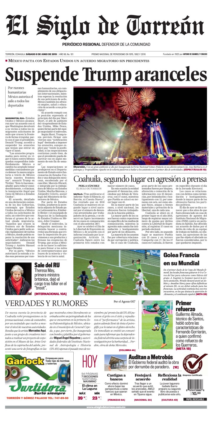 Edición impresa de El Siglo de Torreón, lunes  6 de mayo de 2024