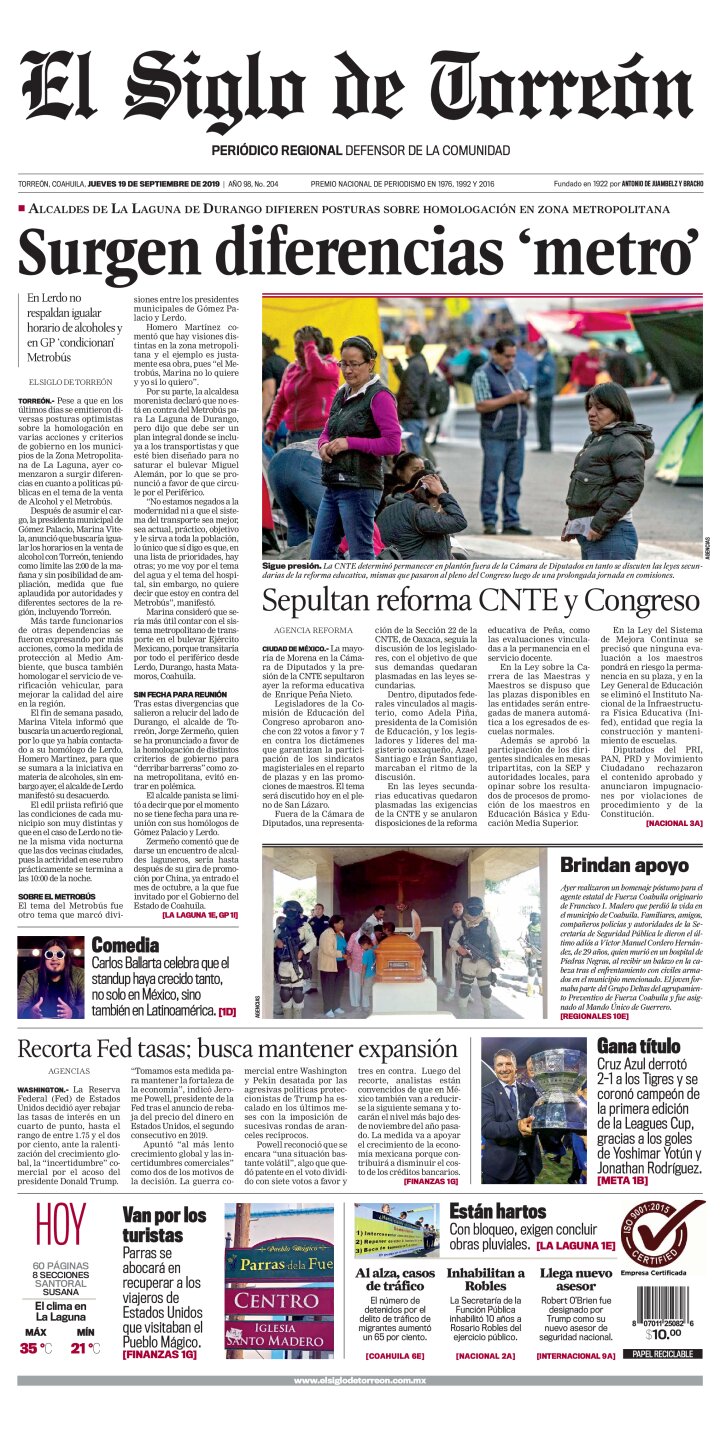 Edición impresa de El Siglo de Torreón, martes  7 de mayo de 2024