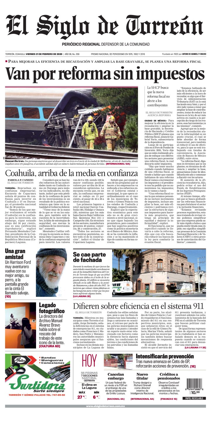 Edición impresa de El Siglo de Torreón, jueves  9 de mayo de 2024