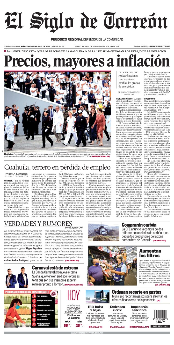 Edición impresa de El Siglo de Torreón, lunes  6 de mayo de 2024