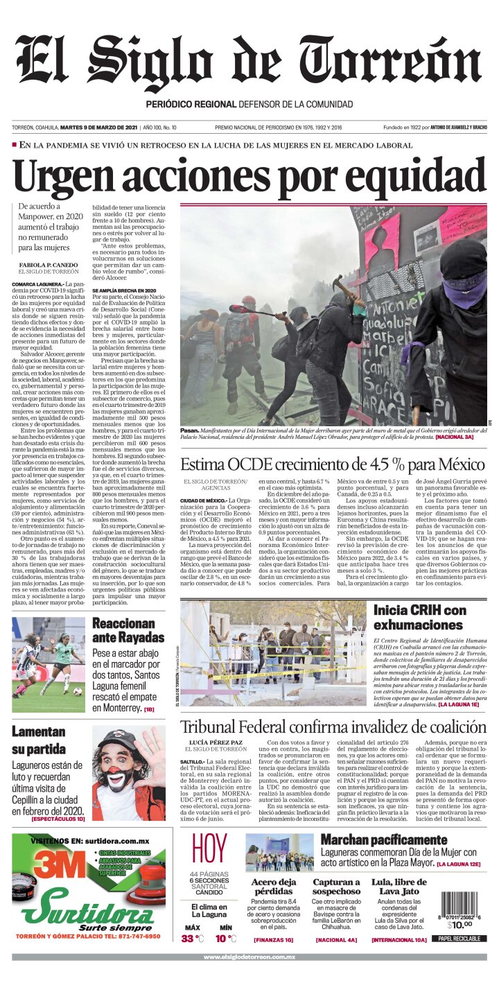 Edición impresa de El Siglo de Torreón, lunes 15 de abril de 2024