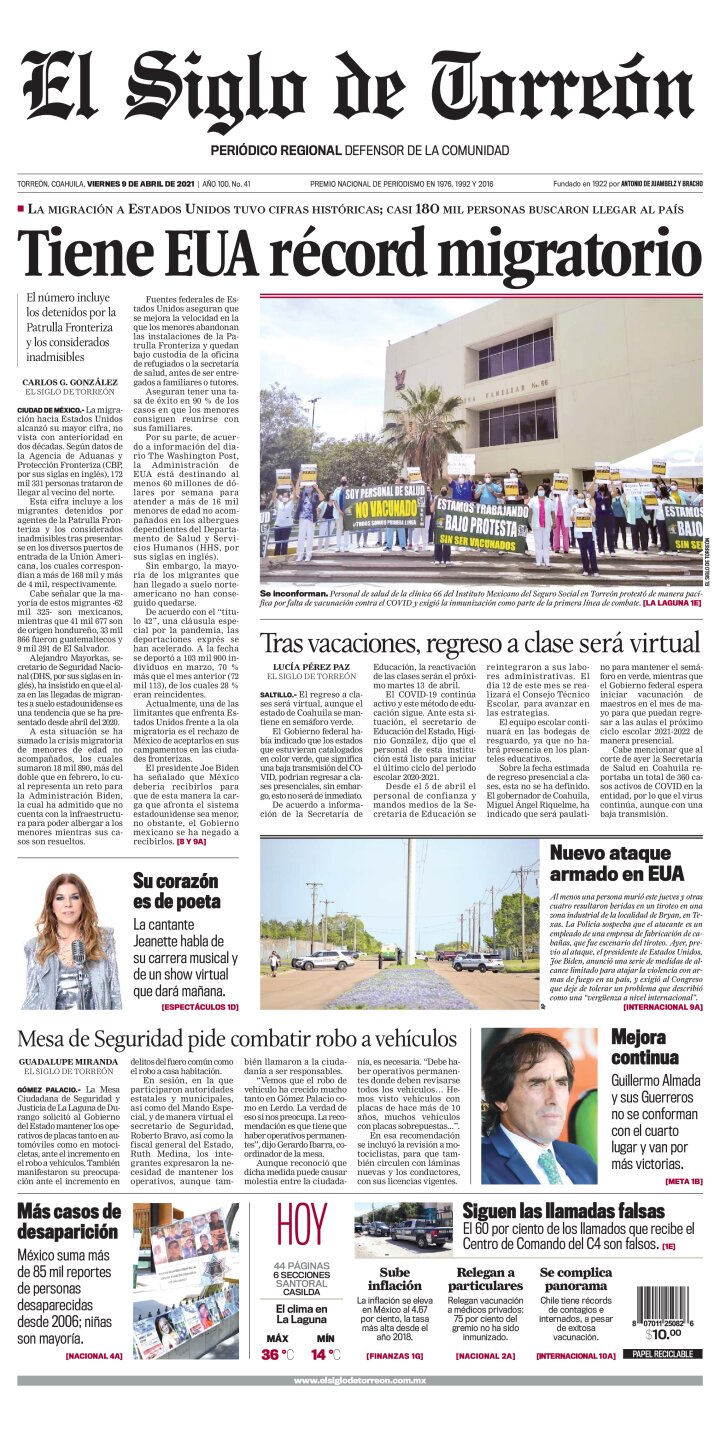 Edición impresa de El Siglo de Torreón, domingo 12 de mayo de 2024