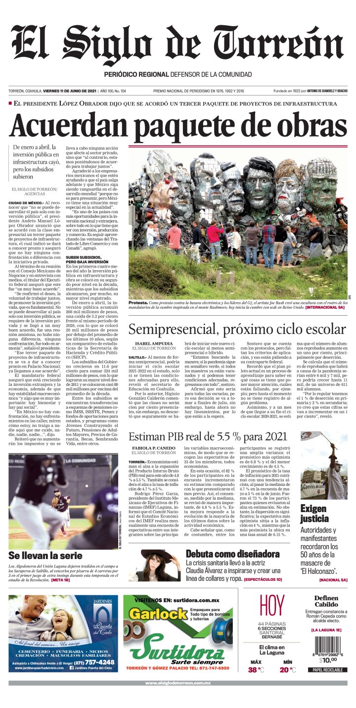 Edición impresa de El Siglo de Torreón, miércoles 25 de mayo de 2022