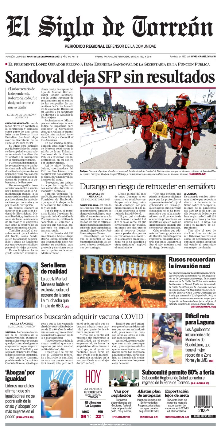Edición impresa de El Siglo de Torreón, miércoles 17 de abril de 2024