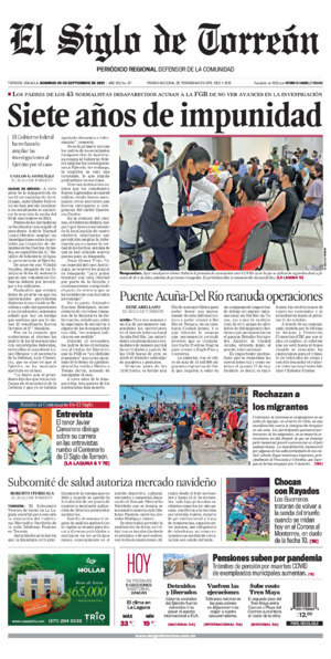 Edición impresa de El Siglo de Torreón, jueves  3 de julio de 2025