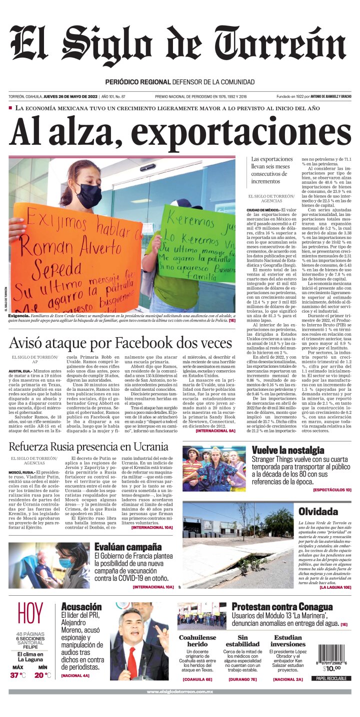 Edición impresa de El Siglo de Torreón, martes 28 de junio de 2022