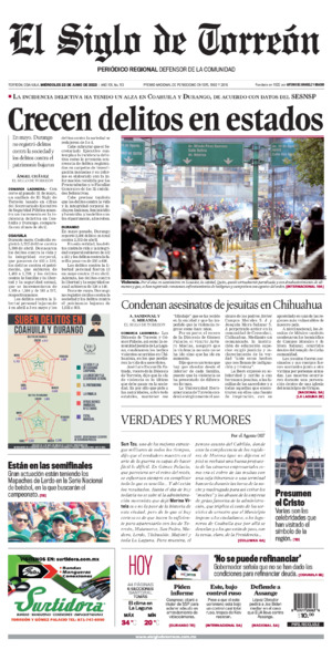 Edición impresa de El Siglo de Torreón, viernes 18 de julio de 2025
