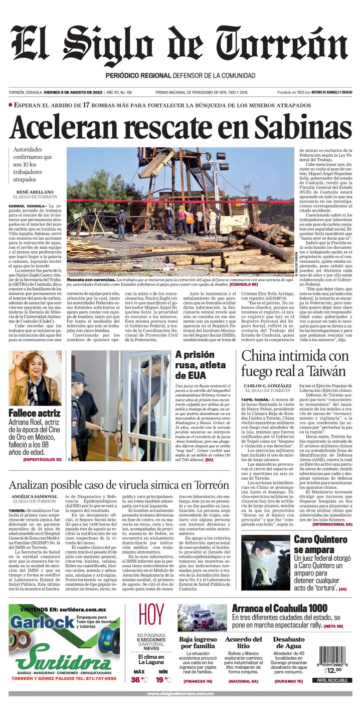 Edición impresa de El Siglo de Torreón, miércoles  8 de mayo de 2024