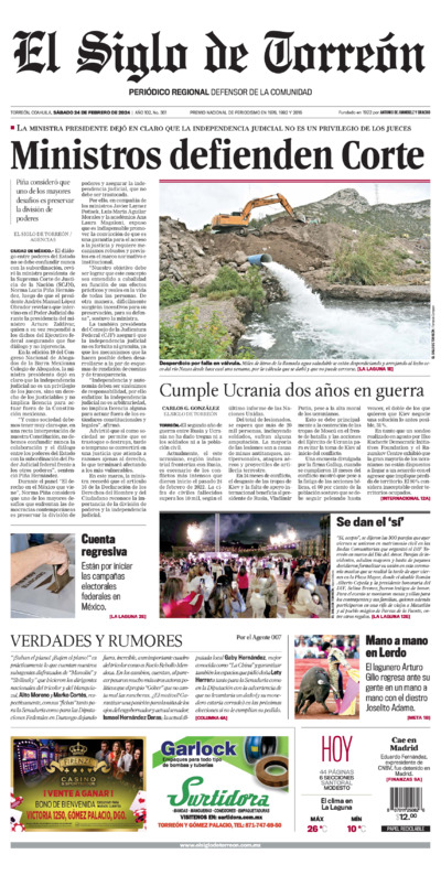 Edición impresa de El Siglo de Torreón, jueves  3 de julio de 2025