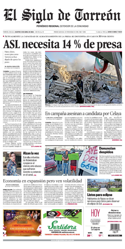 Edición impresa de El Siglo de Torreón, viernes 18 de julio de 2025