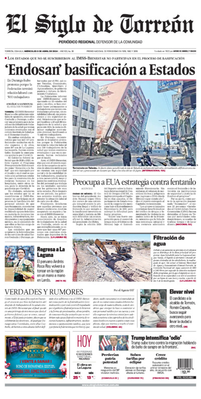 Edición impresa de El Siglo de Torreón, martes  1 de julio de 2025