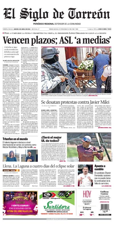 Edición impresa de El Siglo de Torreón, jueves 10 de julio de 2025