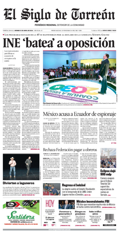 Edición impresa de El Siglo de Torreón, viernes 18 de julio de 2025