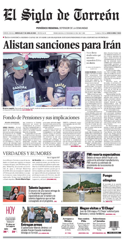 Edición impresa de El Siglo de Torreón, viernes 18 de julio de 2025