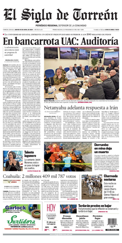 Edición impresa de El Siglo de Torreón, martes  1 de julio de 2025