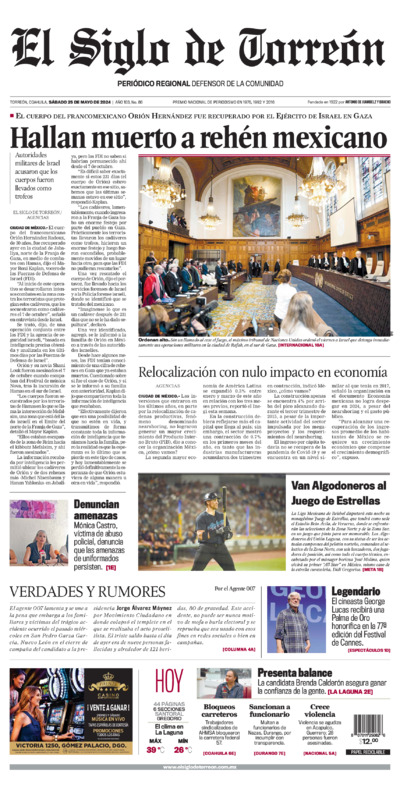 Edición impresa de El Siglo de Torreón, viernes 18 de julio de 2025