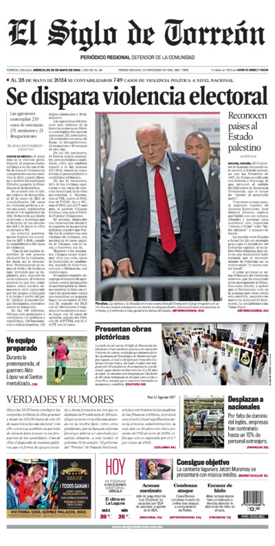 Edición impresa de El Siglo de Torreón, jueves  3 de julio de 2025