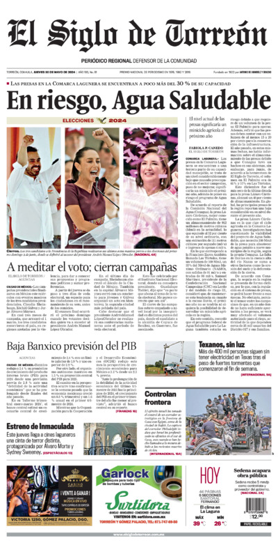 Edición impresa de El Siglo de Torreón, martes  1 de julio de 2025