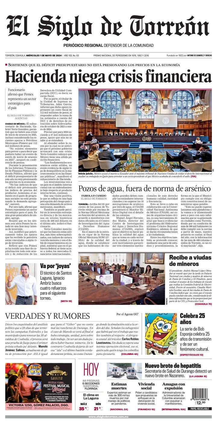 Edición impresa de El Siglo de Torreón, jueves 16 de mayo de 2024