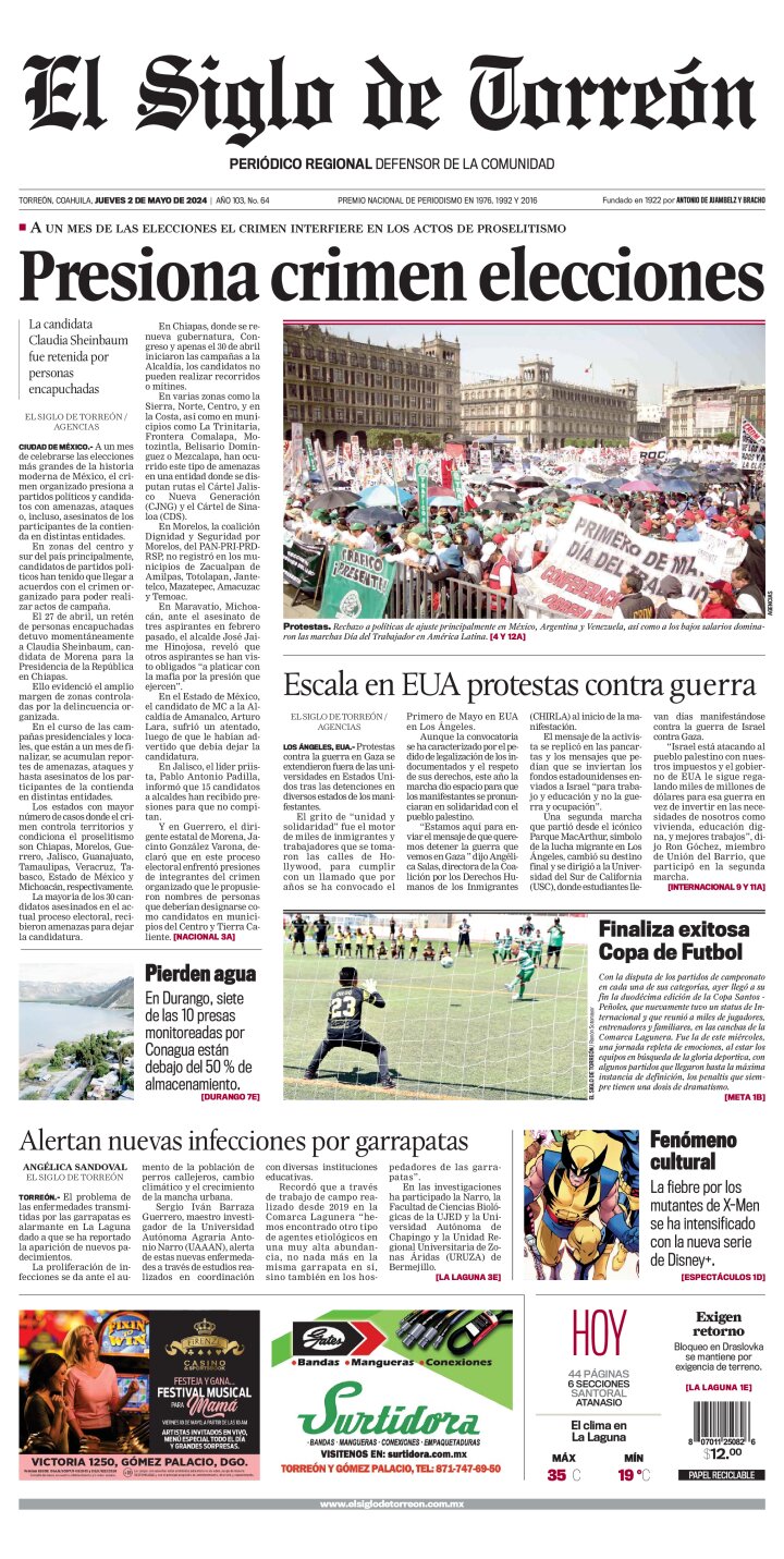 Edición impresa de El Siglo de Torreón, viernes 17 de mayo de 2024
