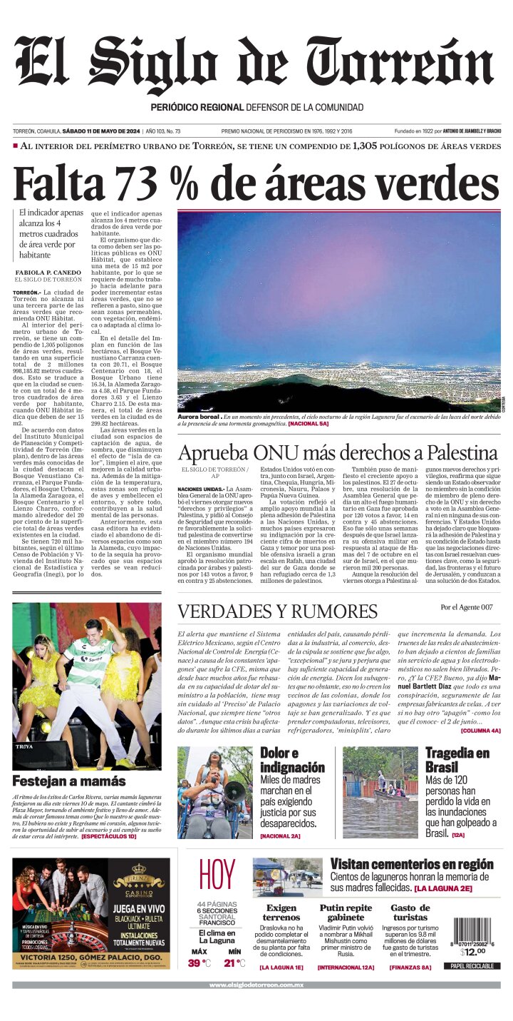 Edición impresa de El Siglo de Torreón, jueves 23 de mayo de 2024