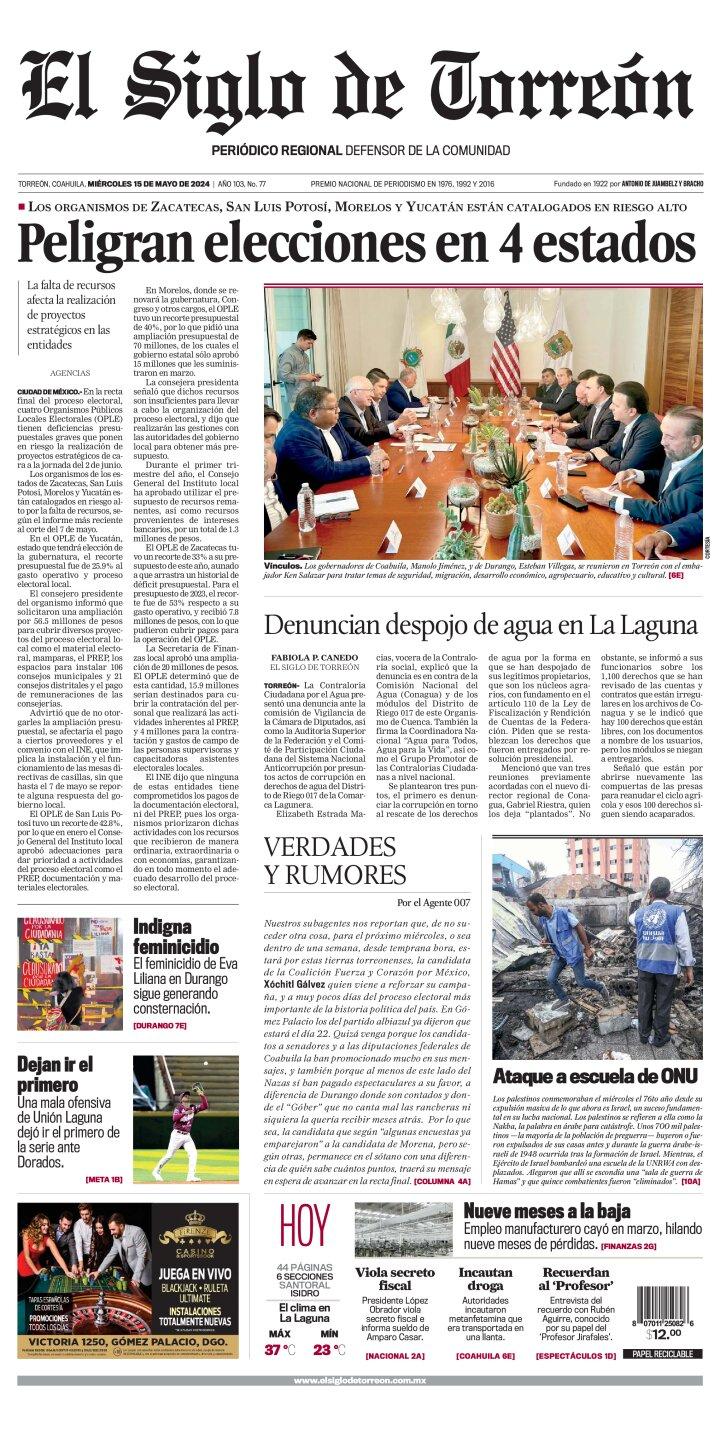 Edición impresa de El Siglo de Torreón, domingo  2 de junio de 2024
