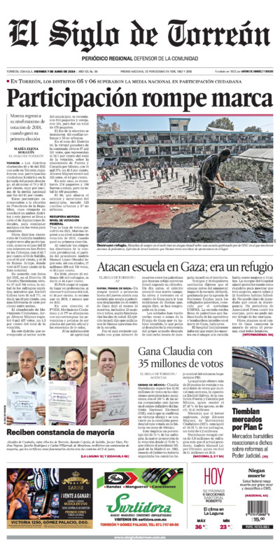 Edición impresa de El Siglo de Torreón, sábado  5 de julio de 2025