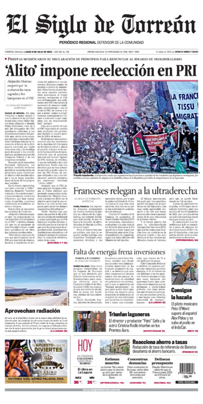 Edición impresa de El Siglo de Torreón, viernes 18 de julio de 2025