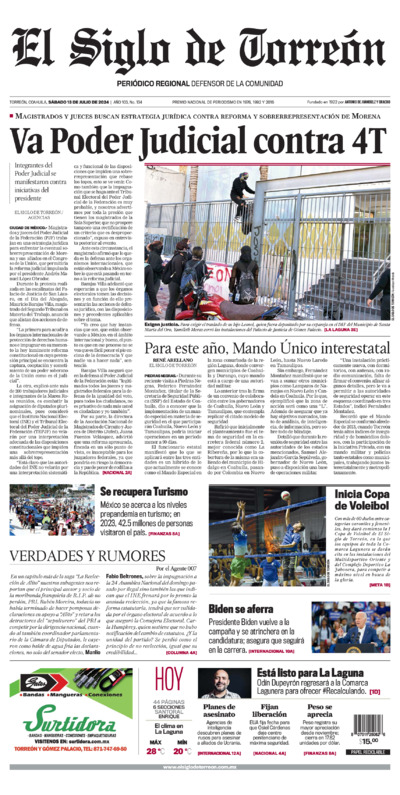 Edición impresa de El Siglo de Torreón, martes  1 de julio de 2025
