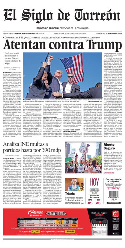 Edición impresa de El Siglo de Torreón, viernes 18 de julio de 2025