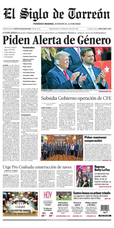Edición impresa de El Siglo de Torreón, viernes 18 de julio de 2025