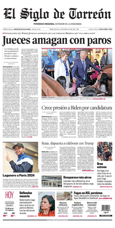 Edición impresa de El Siglo de Torreón, lunes 30 de junio de 2025