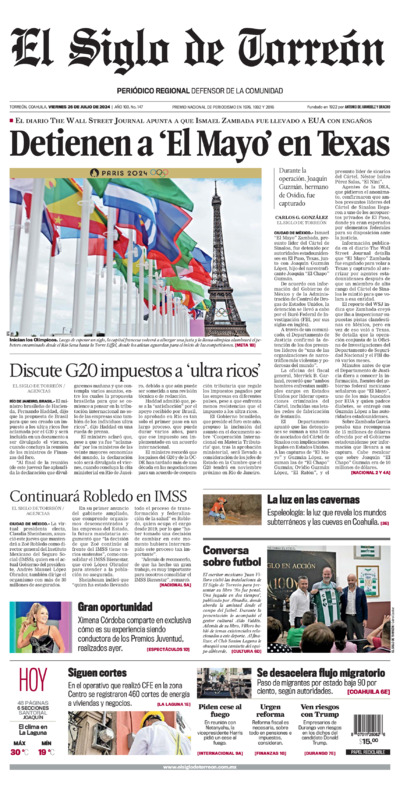 Edición impresa de El Siglo de Torreón, sábado  5 de julio de 2025