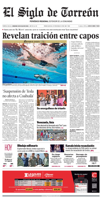 Edición impresa de El Siglo de Torreón, viernes 18 de julio de 2025