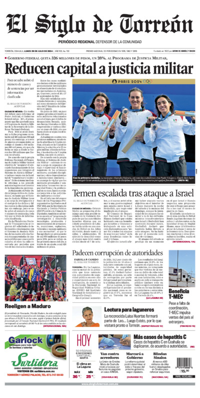 Edición impresa de El Siglo de Torreón, miércoles  2 de julio de 2025