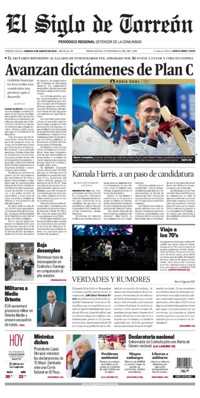 Edición impresa de El Siglo de Torreón, lunes 14 de julio de 2025