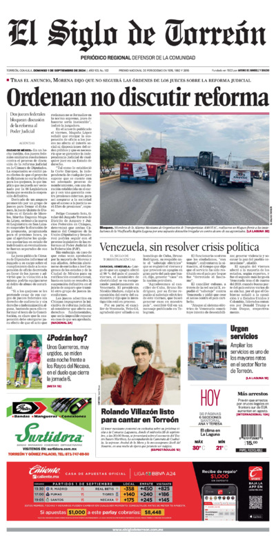Edición impresa de El Siglo de Torreón, viernes 18 de julio de 2025