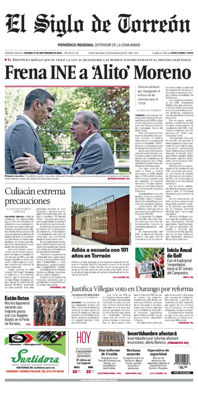 Edición impresa de El Siglo de Torreón, viernes 18 de julio de 2025