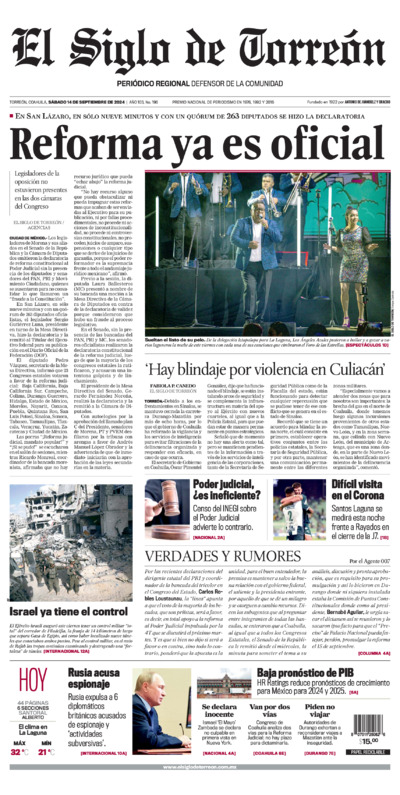 Edición impresa de El Siglo de Torreón, martes  1 de julio de 2025